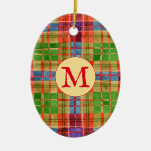 MAC RAE TARTAN Ceramic Oval Ornament + Initial