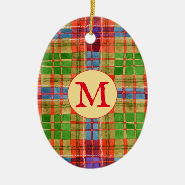 MAC RAE TARTAN Ceramic Oval Ornament + Initial (Front)