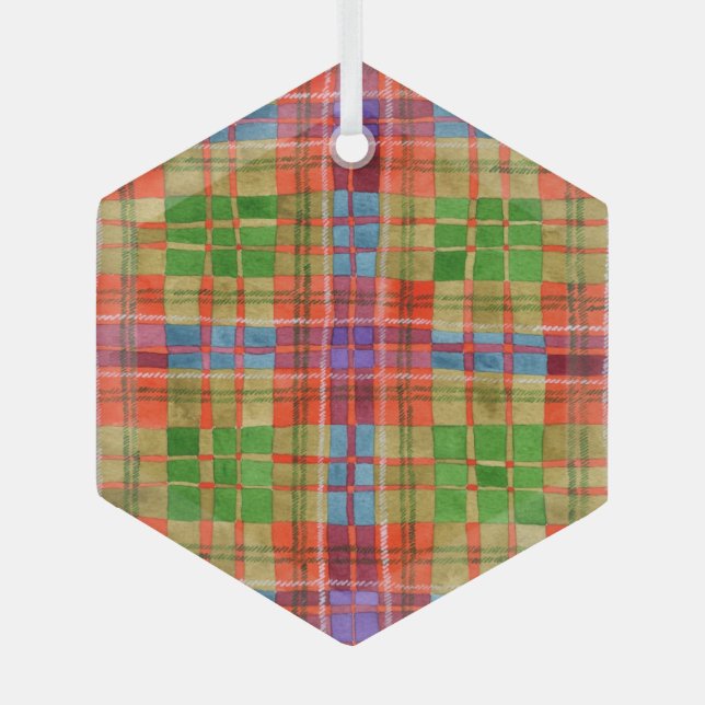MAC RAE TARTAN Glass Hexagon Ornament (Front)