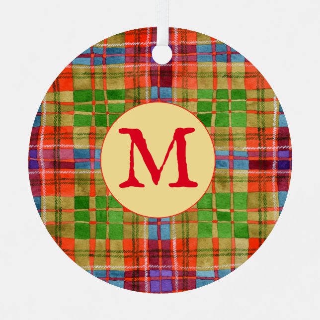 MAC RAE TARTAN Metal Circle Ornament + Initial (Front)