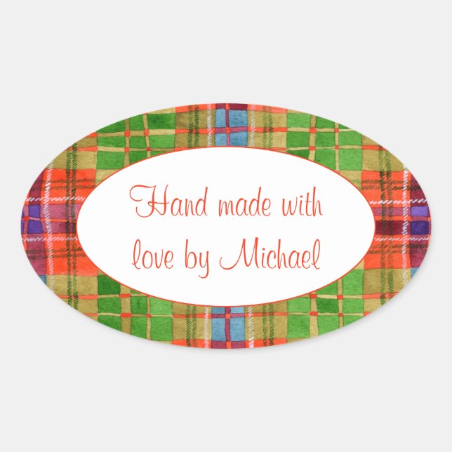 MAC RAE TARTAN Oval "Hand Made" Stickers (Front)