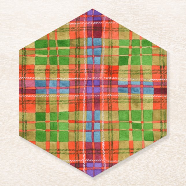 MAC RAE TARTAN Pointed Hexagon Paper Coasters (Front)