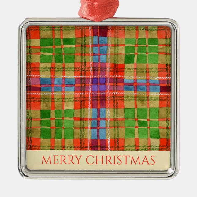 MAC RAE TARTAN Premium Square Ornament + Text (Front)