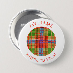 MAC RAE TARTAN Round Name Tag Pin Button 