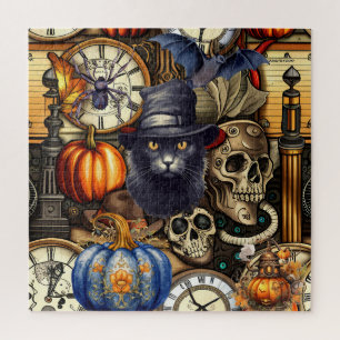 Macabre Mashup: Steampunk Halloween Delights Jigsaw Puzzle