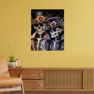 Macabre Orange & Purple Watercolor Skeleton Poster