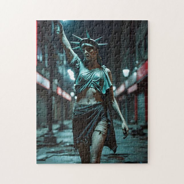 Macabre Statue of Liberty Red Light Dystopia Jigsaw Puzzle (Vertical)