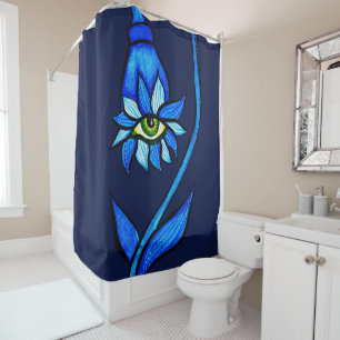 Macabre Witchy Eye Flower Creepy Spooky Blue Shower Curtain