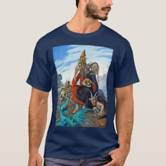 Macabre Wizard Around Demons and Skulls T-Shirt