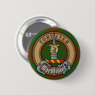 MacAlister of Glenbarr Crest over Hunting Tartan 6 Cm Round Badge