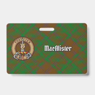 MacAlister of Glenbarr Crest over Hunting Tartan ID Badge