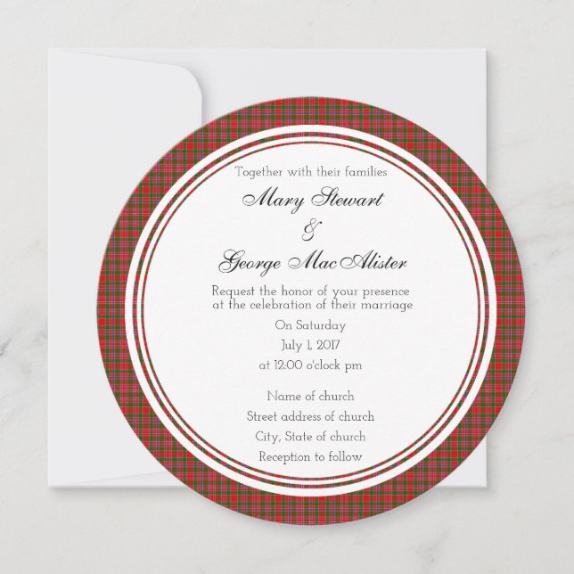 MacAlister Scottish Wedding Round Invitation (Front)