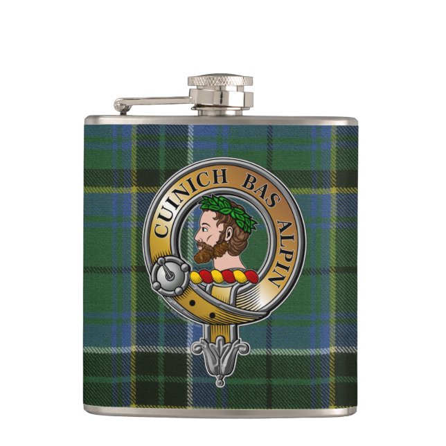 MacAlpine Tartan & Badge Hip Flask (Front)