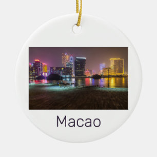Macao Casino Skyline Panorama China Nighttime Ceramic Ornament