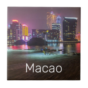 Macao Casino Skyline Panorama China Nighttime Ceramic Tile