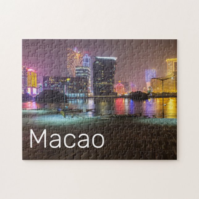Macao Casino Skyline Panorama China Nighttime Jigsaw Puzzle (Horizontal)