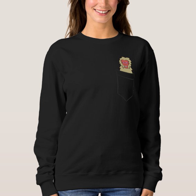 Macaque Monkey In a Pocket Funny Pocket Macaque Sweatshirt (Front)