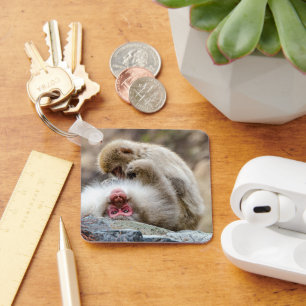 Macaque Monkeys, Caring Primate Bond Key Ring