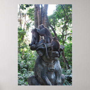 Macaques on a Bull...Statue Poster