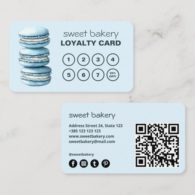 Macaron Bakery Cute QR Code Loyalty Card (Front/Back)