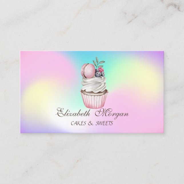 Macaron  Cupcake,Sweets Bakery Holographic Business Card (Front)