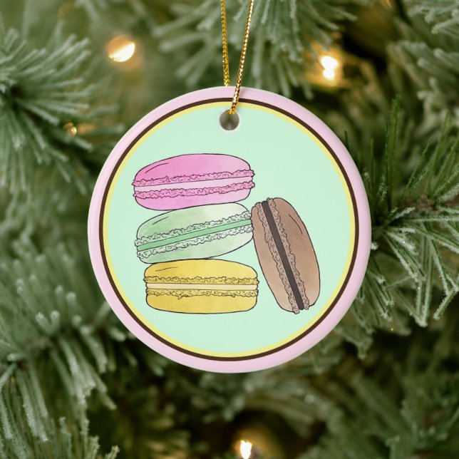 Macaron French Pastry Cookies Macarons Patisserie Ceramic Ornament (Tree)