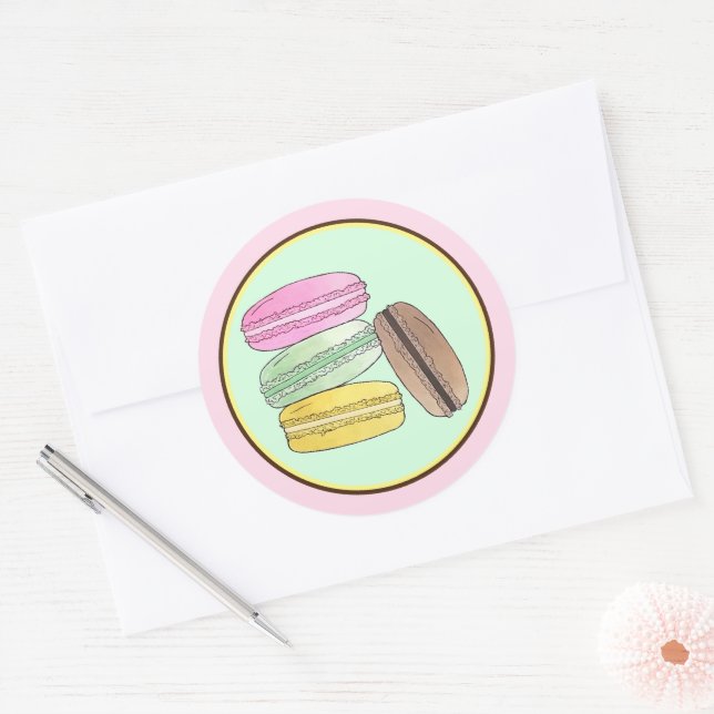 Macaron French Pastry Cookies Macarons Patisserie Classic Round Sticker (Envelope)