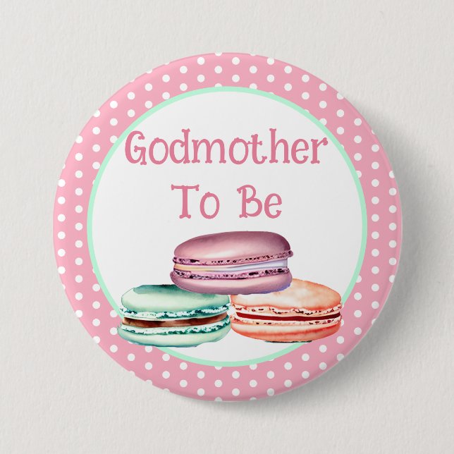 Macaron Girl's Baby Shower Godmother To Be 7.5 Cm Round Badge (Front)