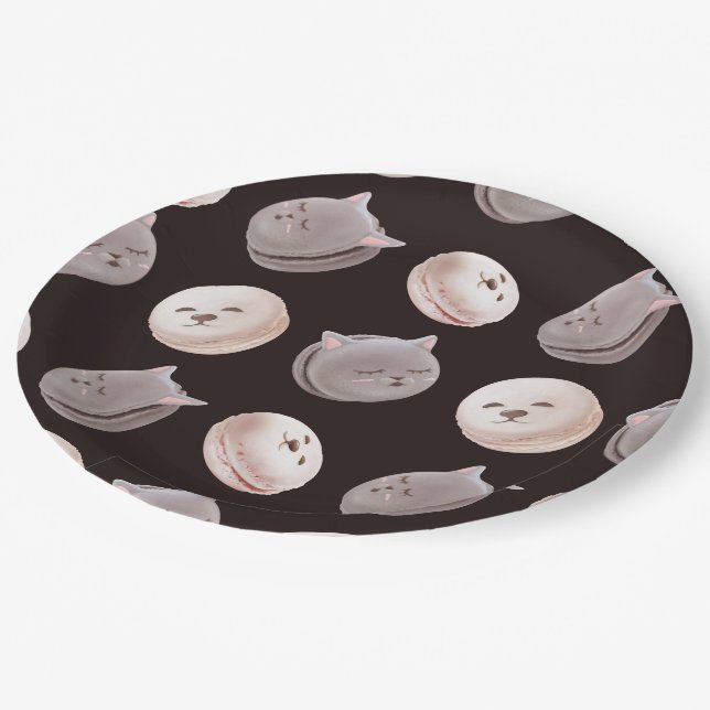 Macaron Parade – Kitty & Puppy Seamless Pattern Paper Plate (Angled)