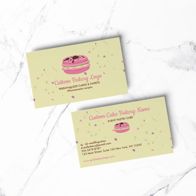 Macaron Stars Elegant Business Card (BAKERY PASTRY CHEF COOK CAKE event planner business)