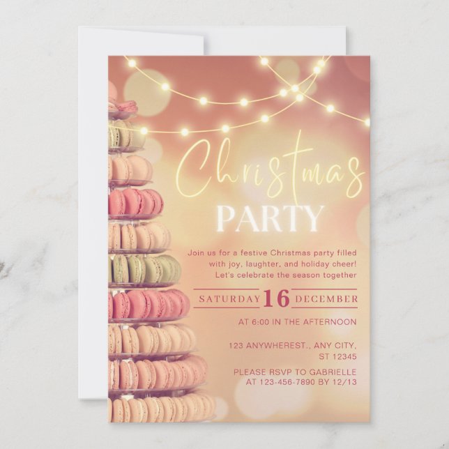 Macaron Tree Neon Light Pink Christmas Party Invitation (Front)
