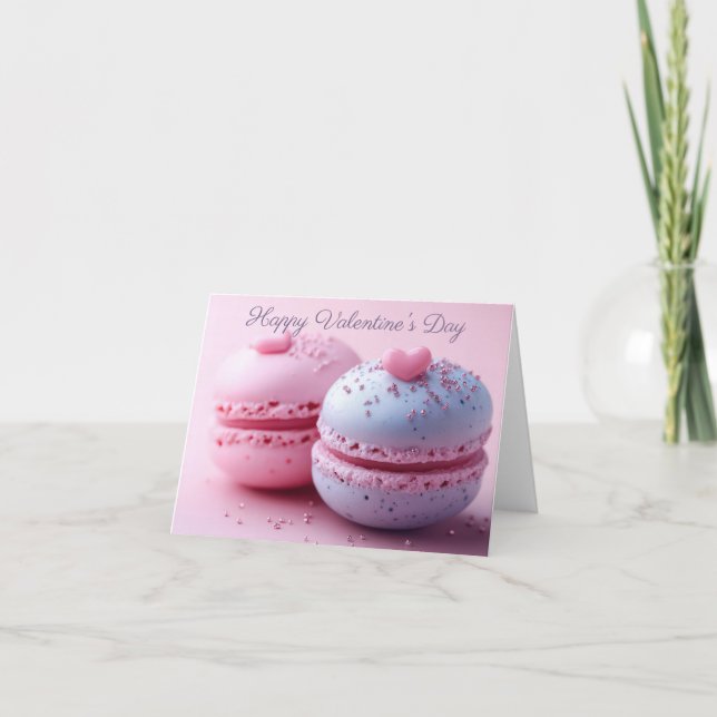 Macaron with Hearts Valentine's Greeting Card (Front)