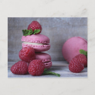 Macarons and raspberries postcard