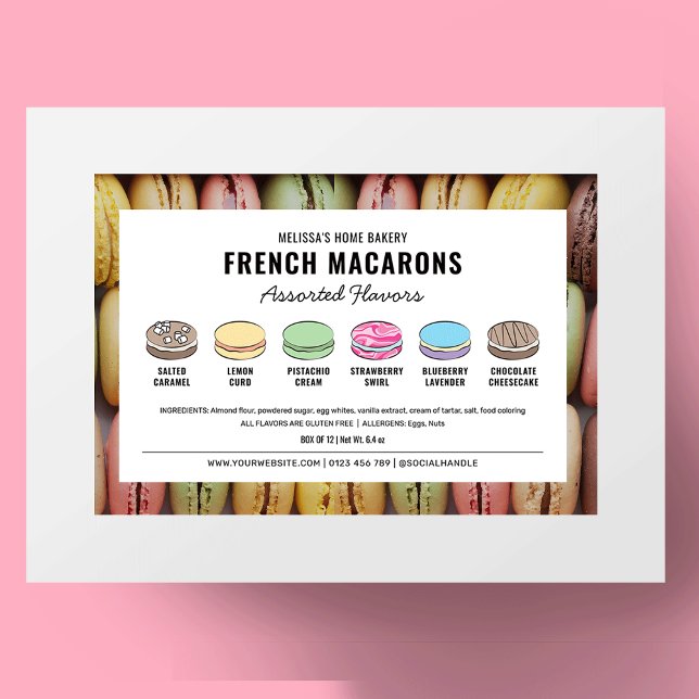 Macarons Assorted Flavours Label With Custom Colou (Assorted Macaron Flavors Product Label with macarons clipart which allow you to edit all colors)