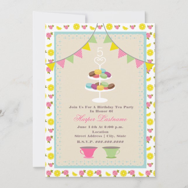 Macarons Birthday Tea Party Invitation (Front)