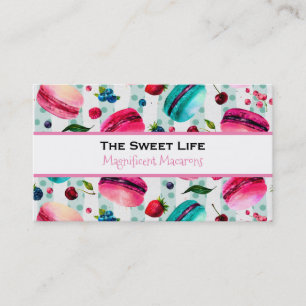 Macarons French Pastry With Berries And Polka Dots Business Card