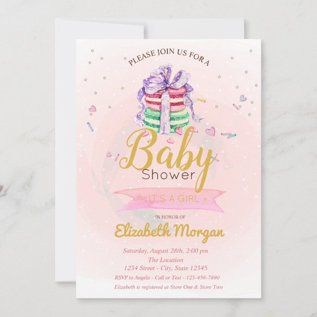 Macarons,Stars It's a Girl Baby Shower Invitation (Front)