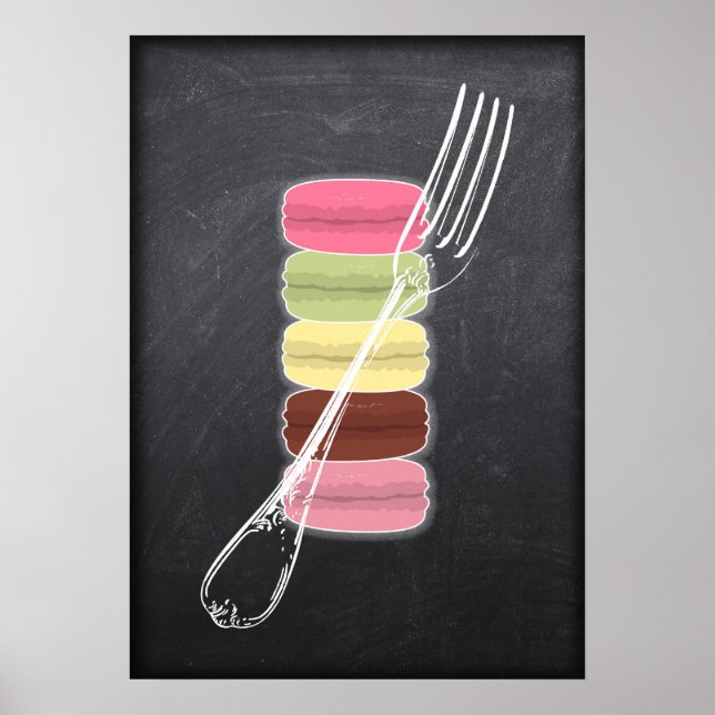 MACARONS & stylish FORKS on chalkboard Poster (Front)