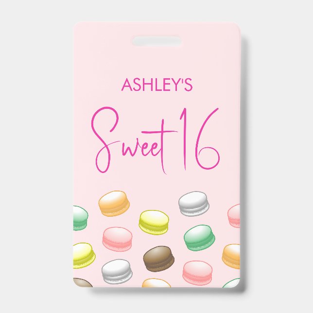 Macarons Sweet 16 Party ID Badge (Front)