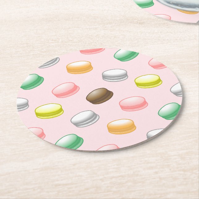 Macarons Sweet 16 Round Paper Coaster (Angled)