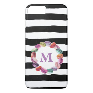 Macarons Wreath Monogram Black White Stripes iPhone 8 Plus/7 Plus Case