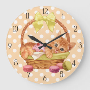 Macaroon and cupcake kitten large clock