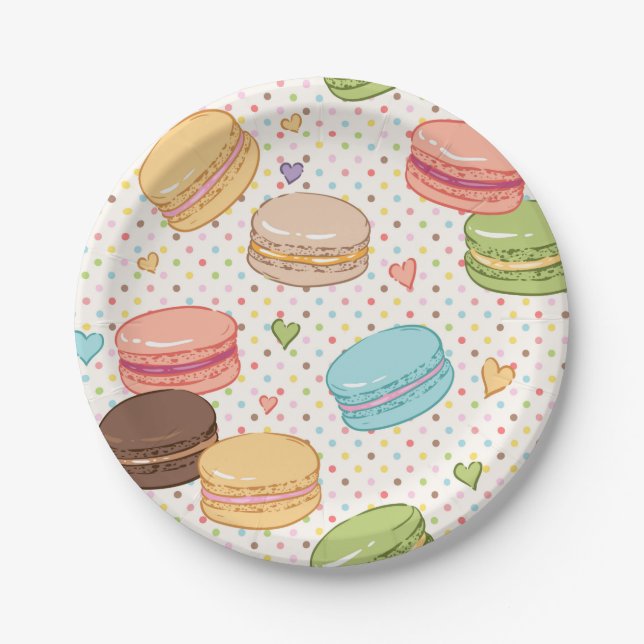 Macaroon,multi colour,polka dot,hearts,pattern,fun paper plate (Front)