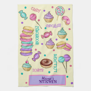 Macaroons Cupcakes Lollipops and Doughnuts Kitchen Tea Towel