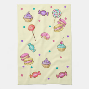 Macaroons Cupcakes Lollipops and Doughnuts Tea Towel