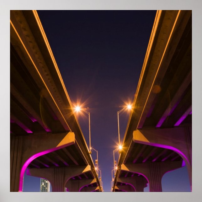 MacArthur Causeway seen from underneath at dusk Poster (Front)