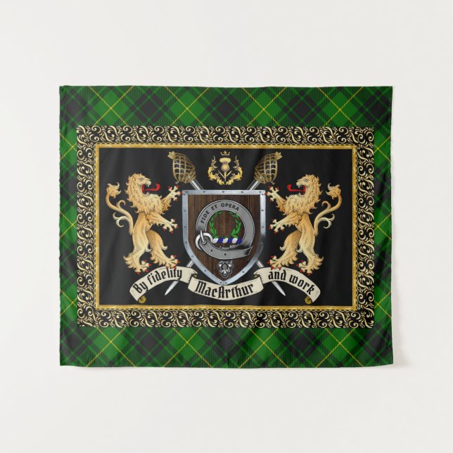 MacArthur Clan Badge & Motto w/Lions Tapestry (Front (Horizontal))