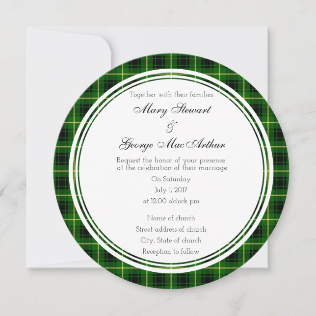 MacArthur Scottish Wedding Round Invitation (Front)