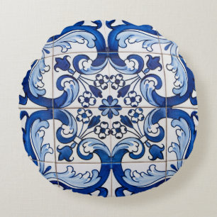 Macau Azulejo Tile Pattern Round Cushion