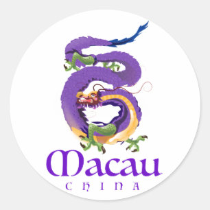 Macau China Dragon travel poster. Classic Round Sticker